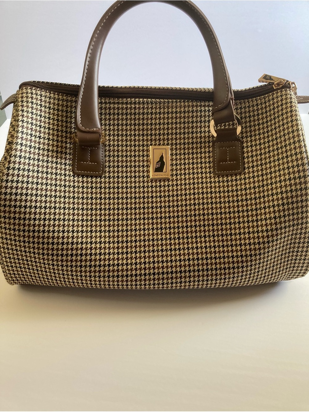 London Fog Houndstooth Duffel Travel Satchel Bag